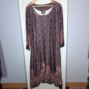 Reborn 3XL ALine Asymmetrical Maxi Dress Pockets Black Purple Boho Stretch Artsy